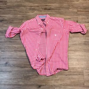 Pink and white plaid dress shirt worn twice